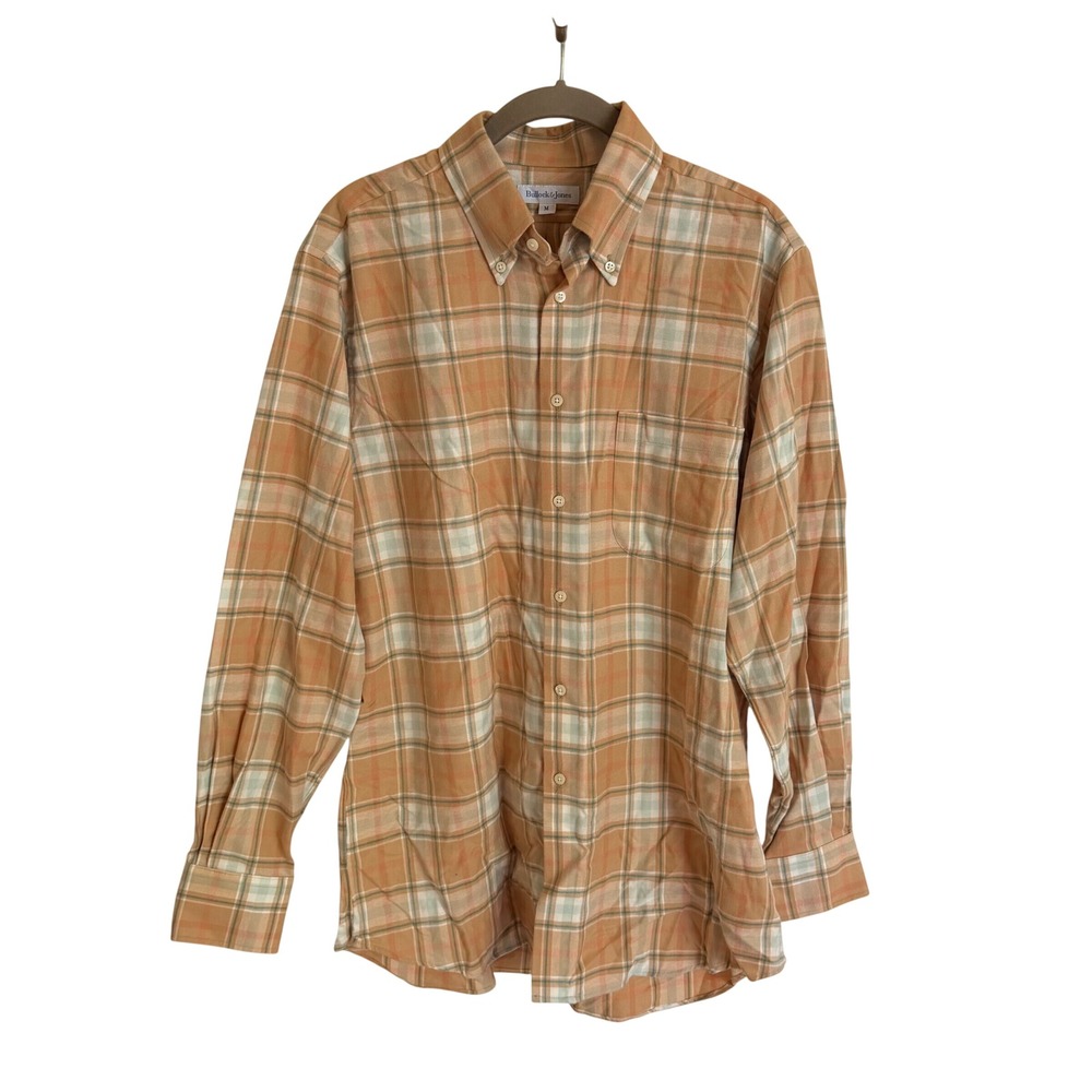 Bullock & Jones Medium Orange Plaid Cotton Flannel Button Down Shirt Made in USA